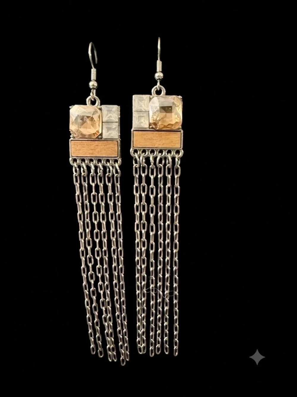 Multi-Tone Tassel Pendant Necklace, Earring & Bracelet Set - Silver Chain